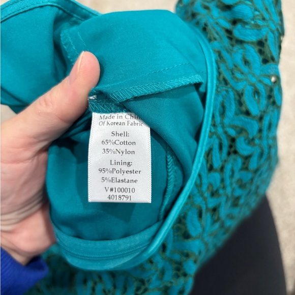 Coldwater Creek Turquoise Blue Mesh Lace Semi Formal Dress Size 10 Eyelet Lace - Picture 8 of 11